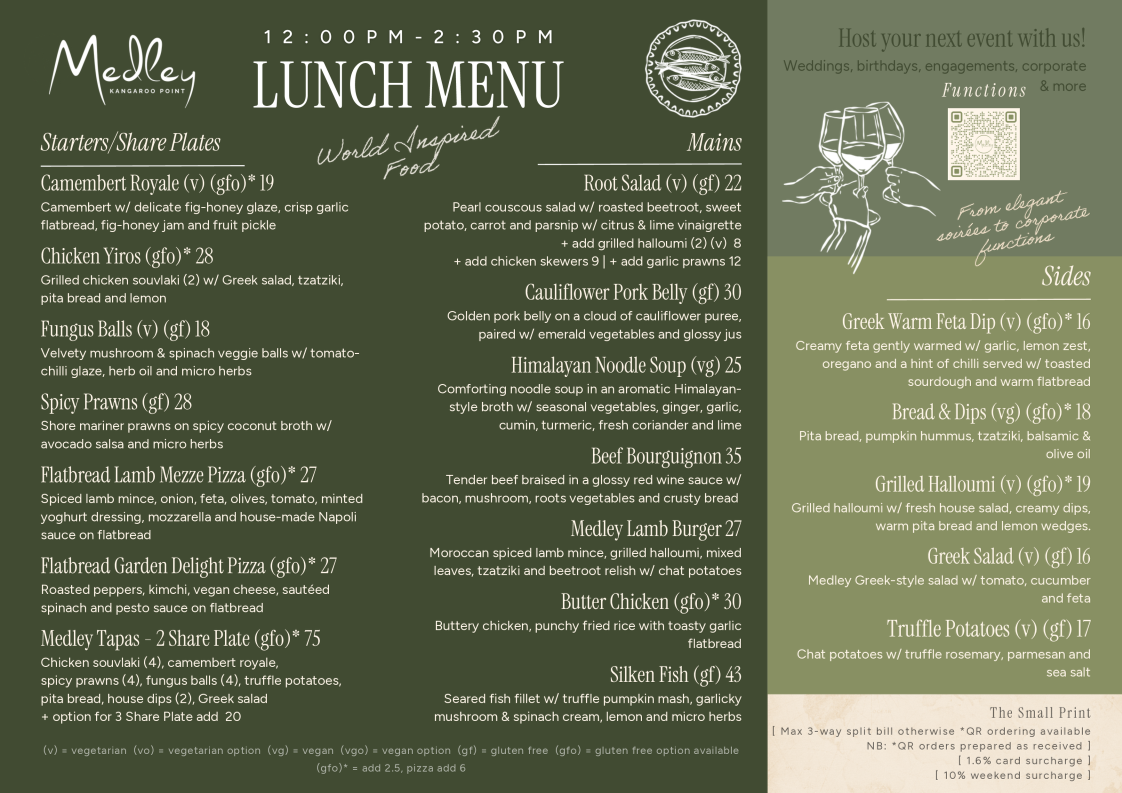Menu, Medley | Kangaroo Point