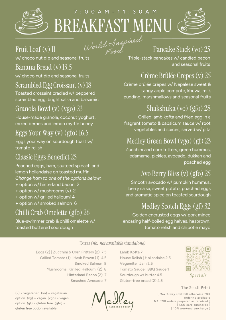 Menu, Medley | Kangaroo Point