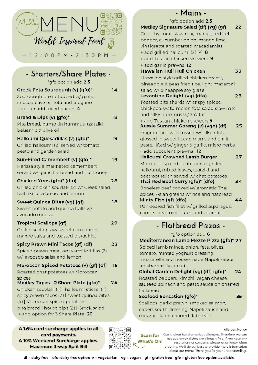Menu, Medley | Kangaroo Point