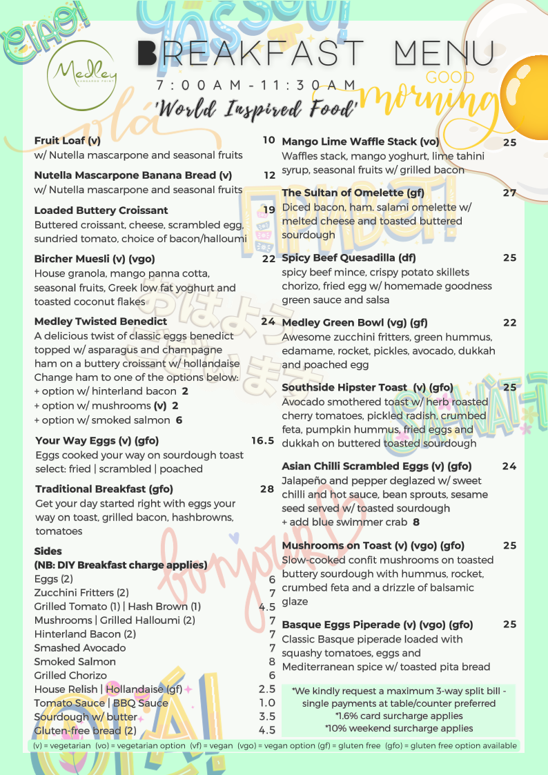 Menu, Medley | Kangaroo Point