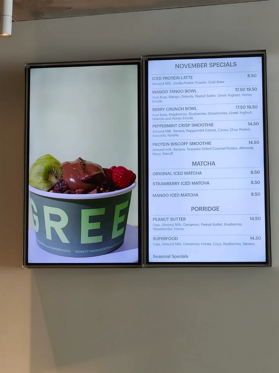 Menu, Green Cup South Yarra