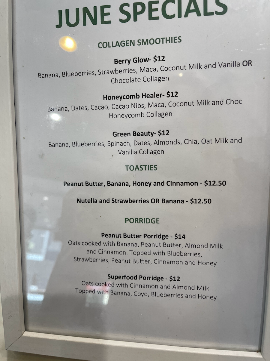 Menu, Green Cup South Yarra