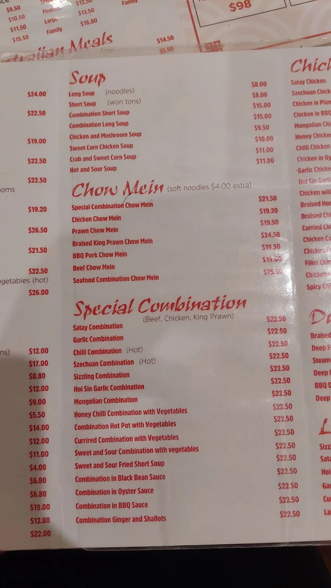 Menu, Wing Wah Restaurant