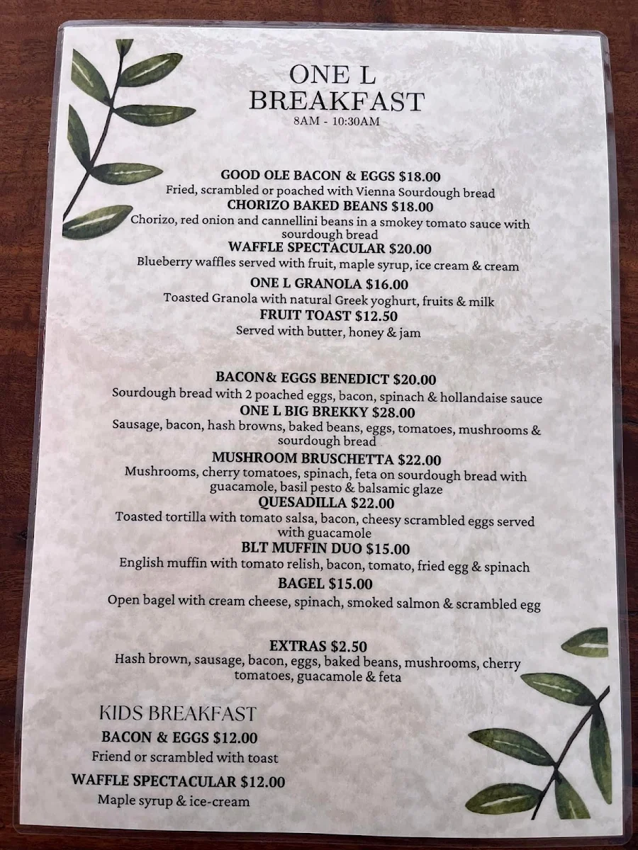 Menu, One L of a Good Feed
