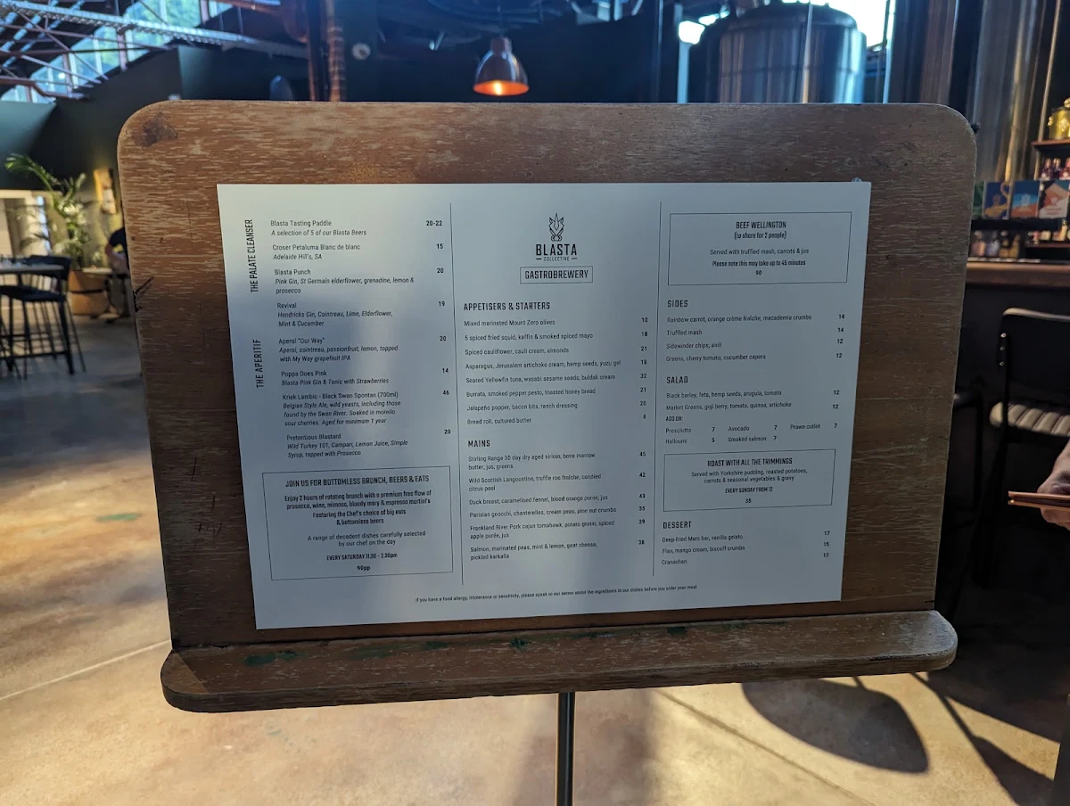 Menu, Blasta Gastrobrewery