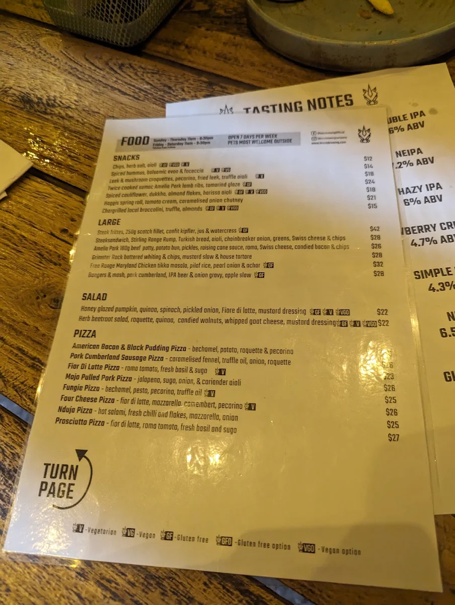Menu, Blasta Gastrobrewery