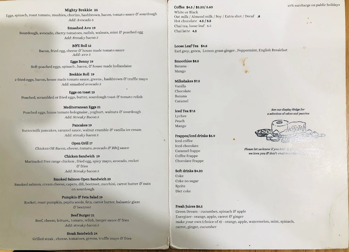Menu, The Greenhouse Cafe Tuggerah