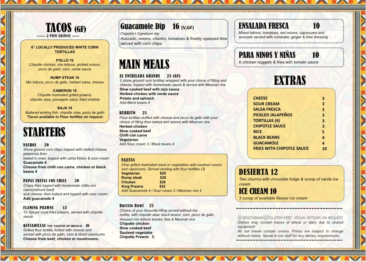 Menu, Chipotle Mexican Restaurant - Rye