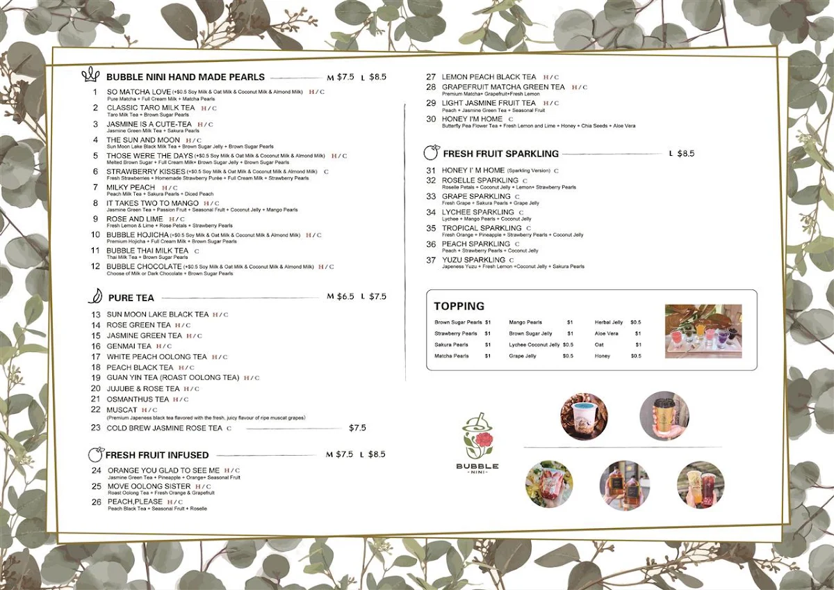 Menu, Bubble Nini Circular Quay