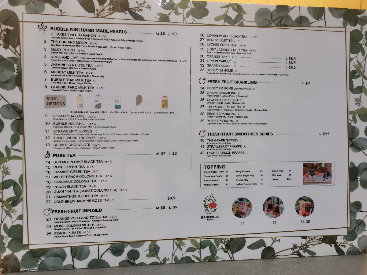 Menu, Bubble Nini Circular Quay
