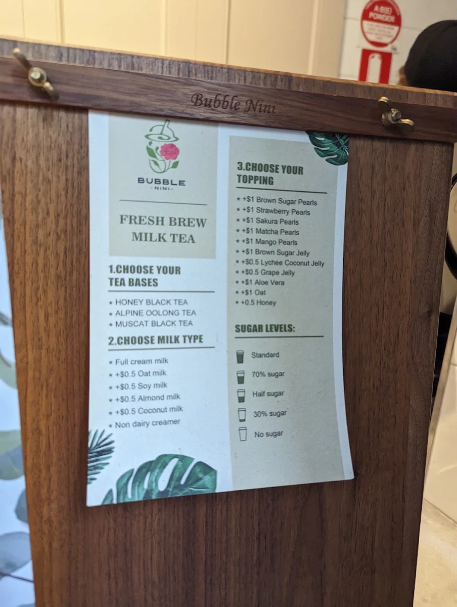 Menu, Bubble Nini Circular Quay