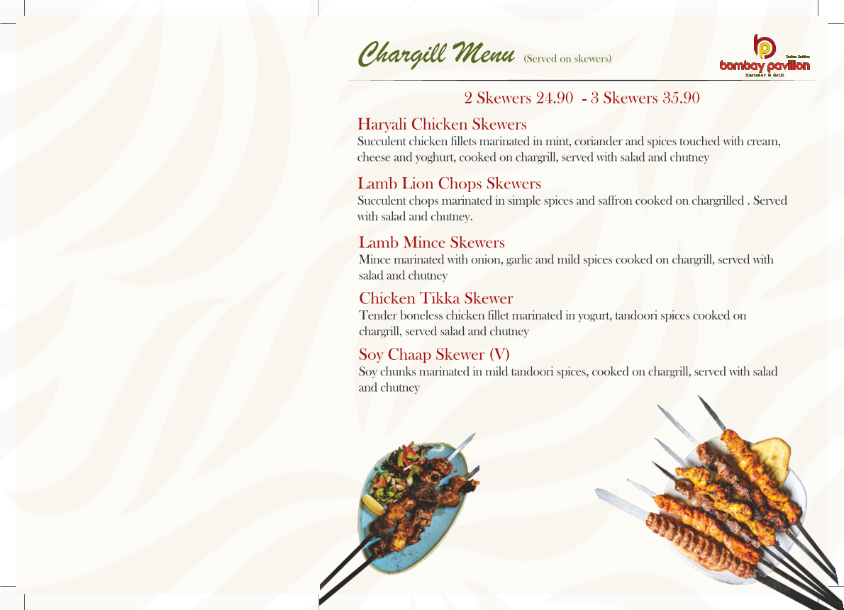Menu, Bombay Pavilion