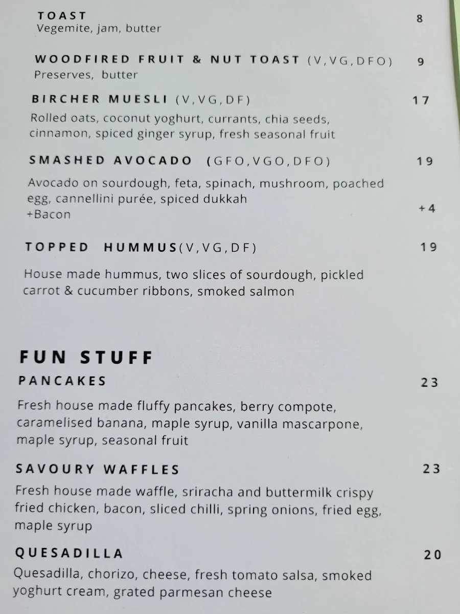 Menu, Drift Kitchen