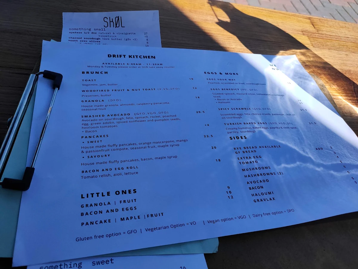 Menu, Drift Kitchen