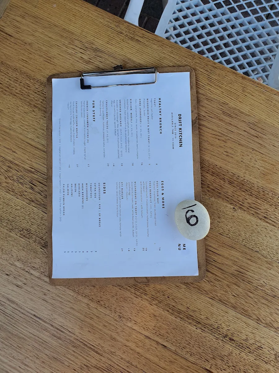 Menu, Drift Kitchen