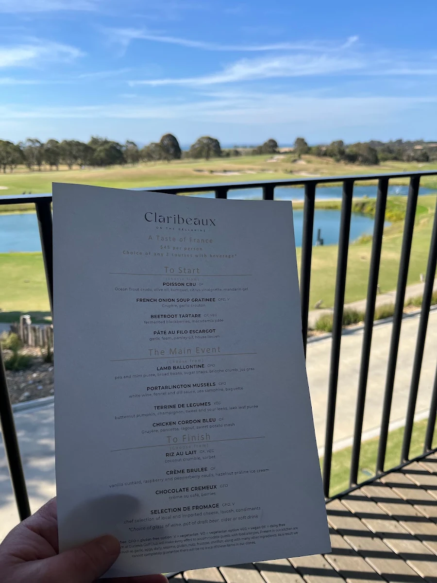 Menu, Claribeaux