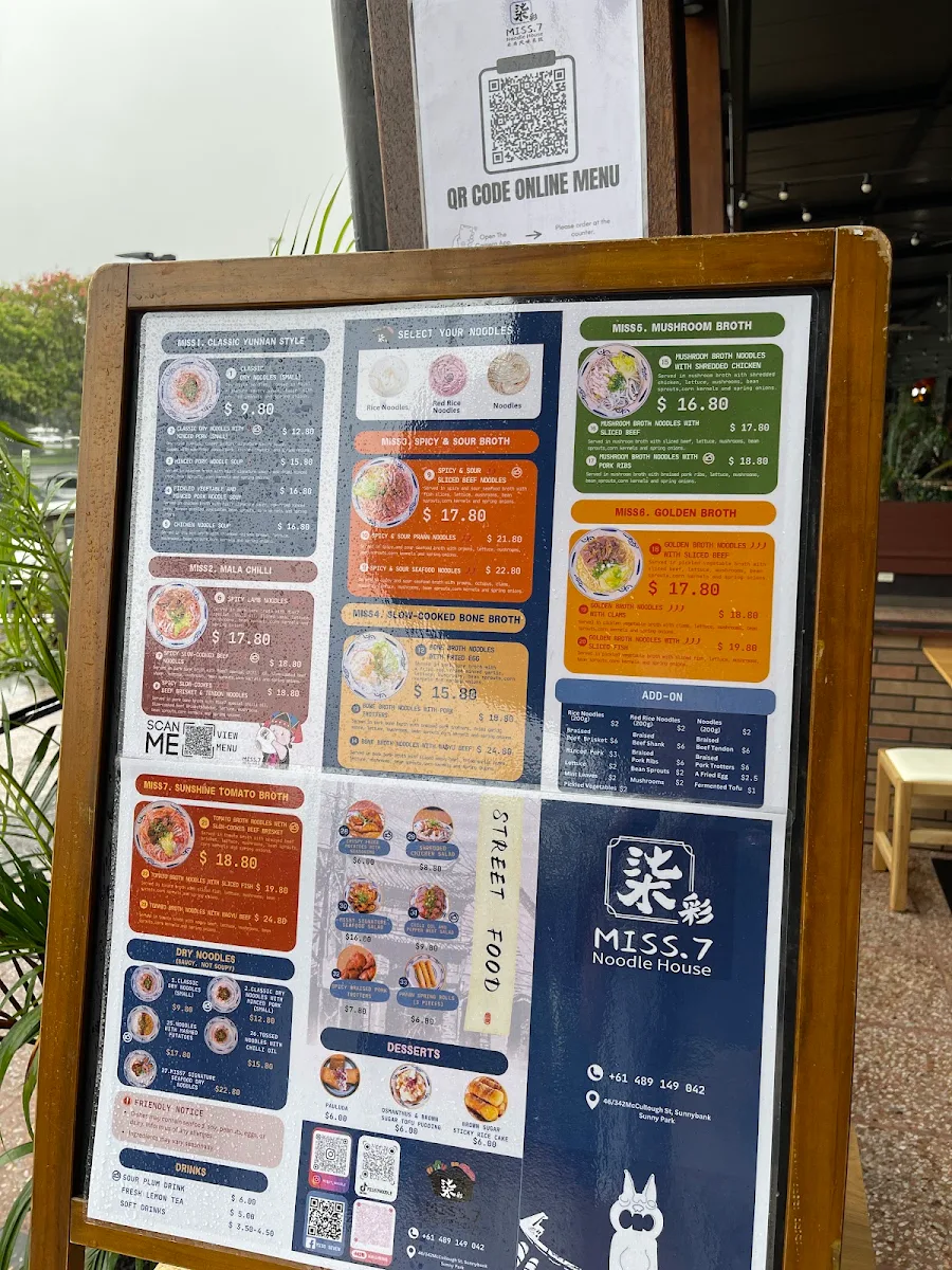 Menu, Miss 7 Noodle House 柒彩