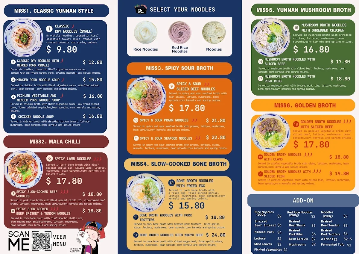 Menu, Miss 7 Noodle House 柒彩