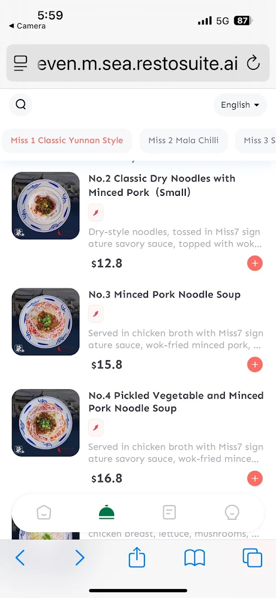 Menu, Miss 7 Noodle House 柒彩