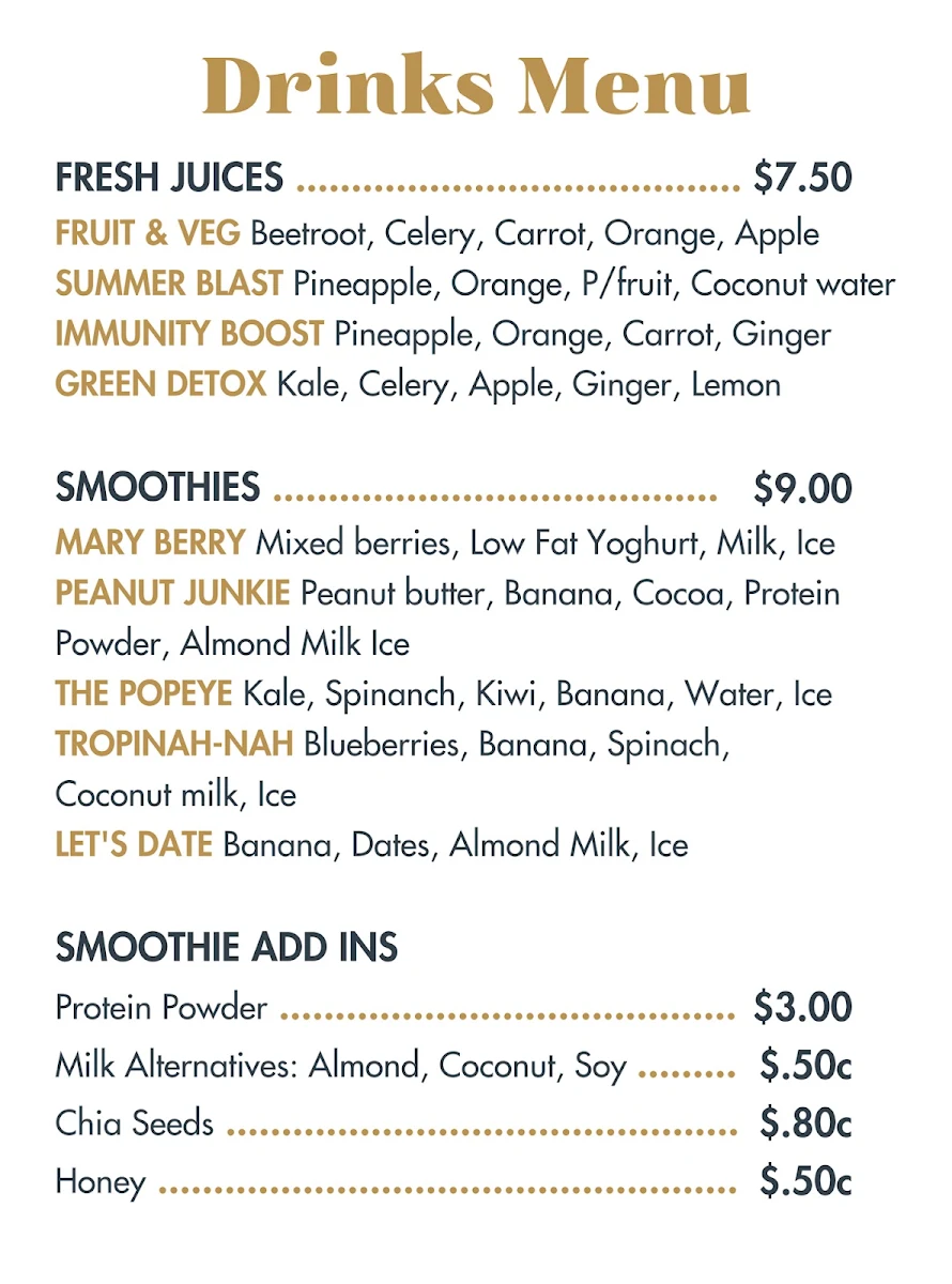 Menu, Reverie Coffee