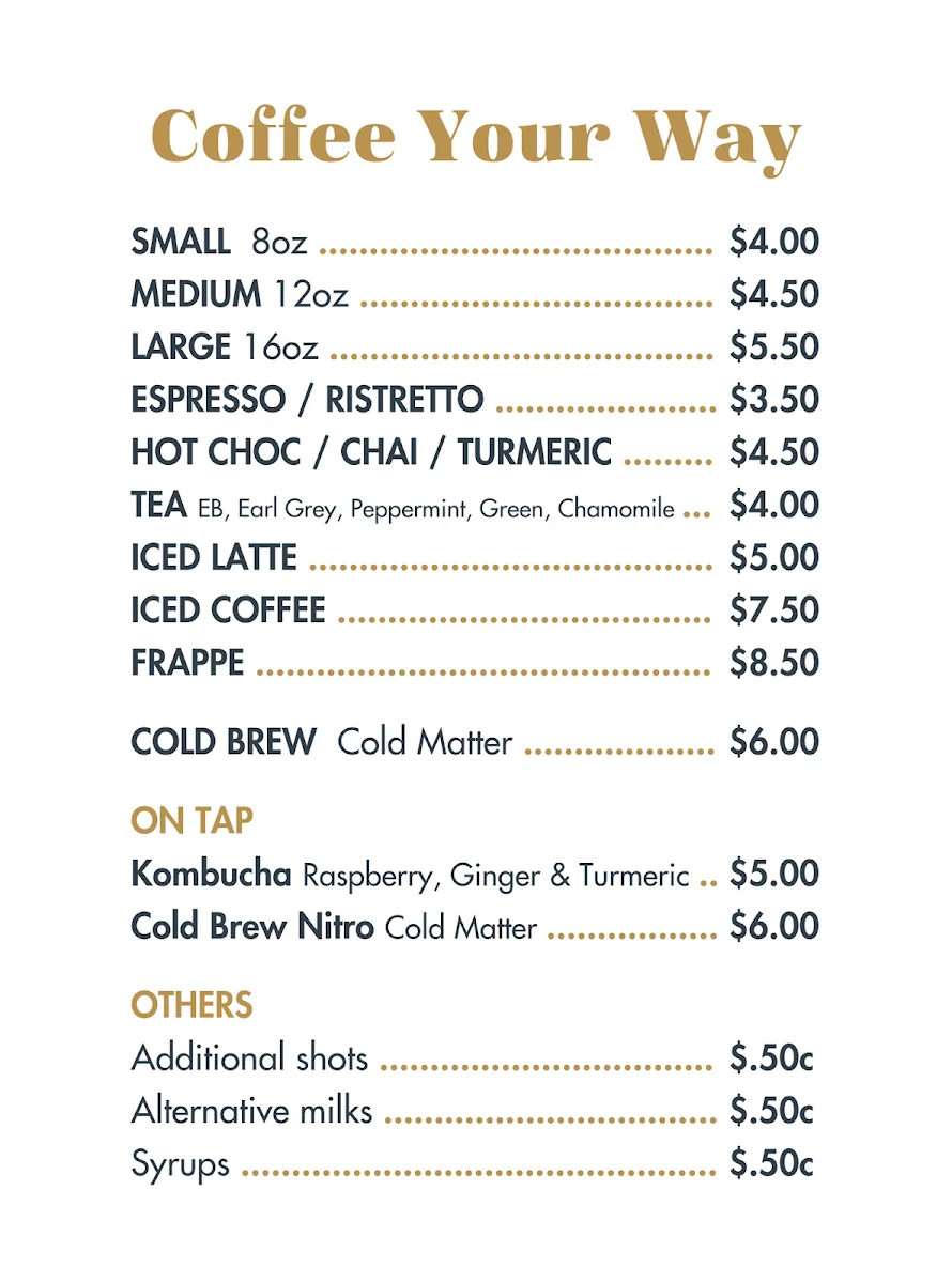 Menu, Reverie Coffee