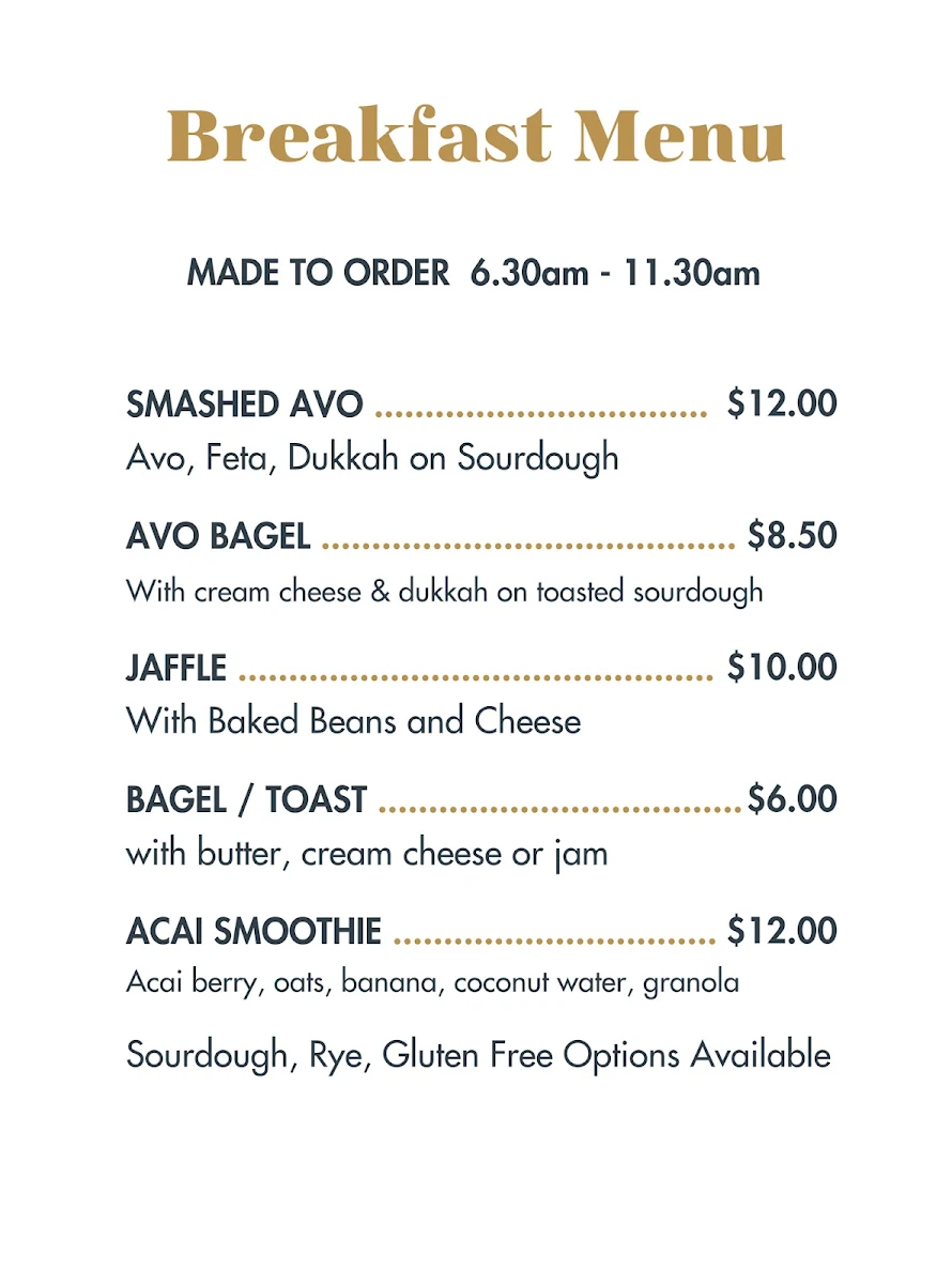 Menu, Reverie Coffee