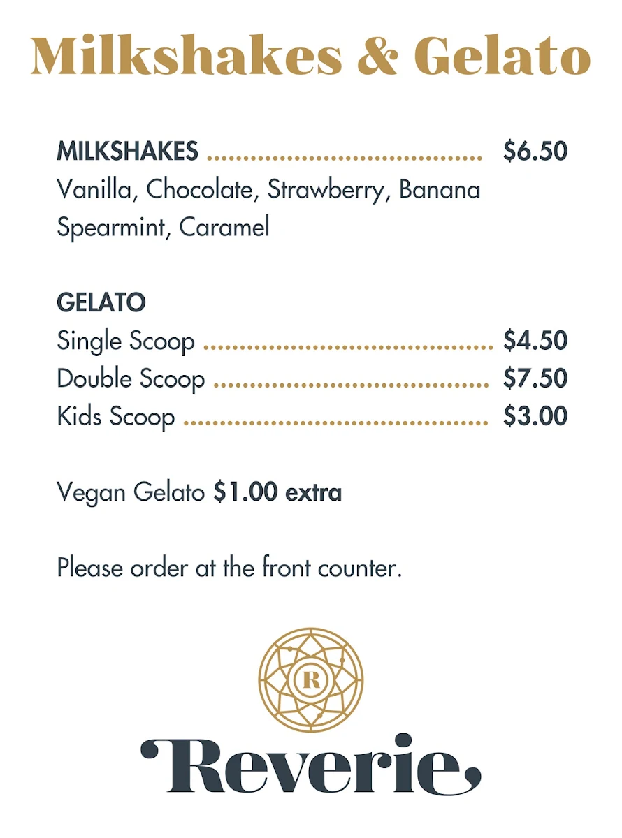Menu, Reverie Coffee