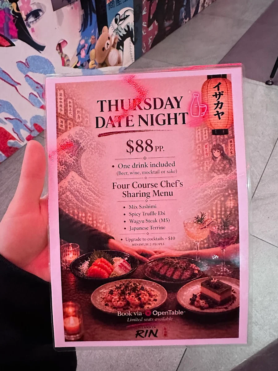 Menu, Izakaya Rin Japanese Restaurant & Bar