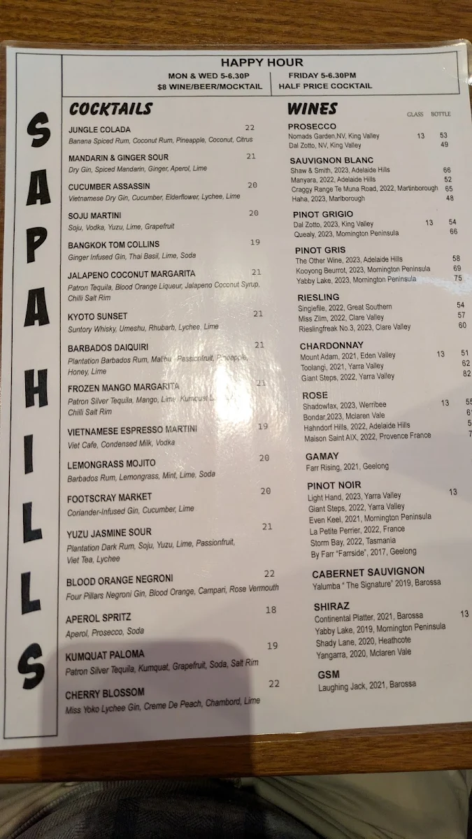 Menu, Sapa Hills