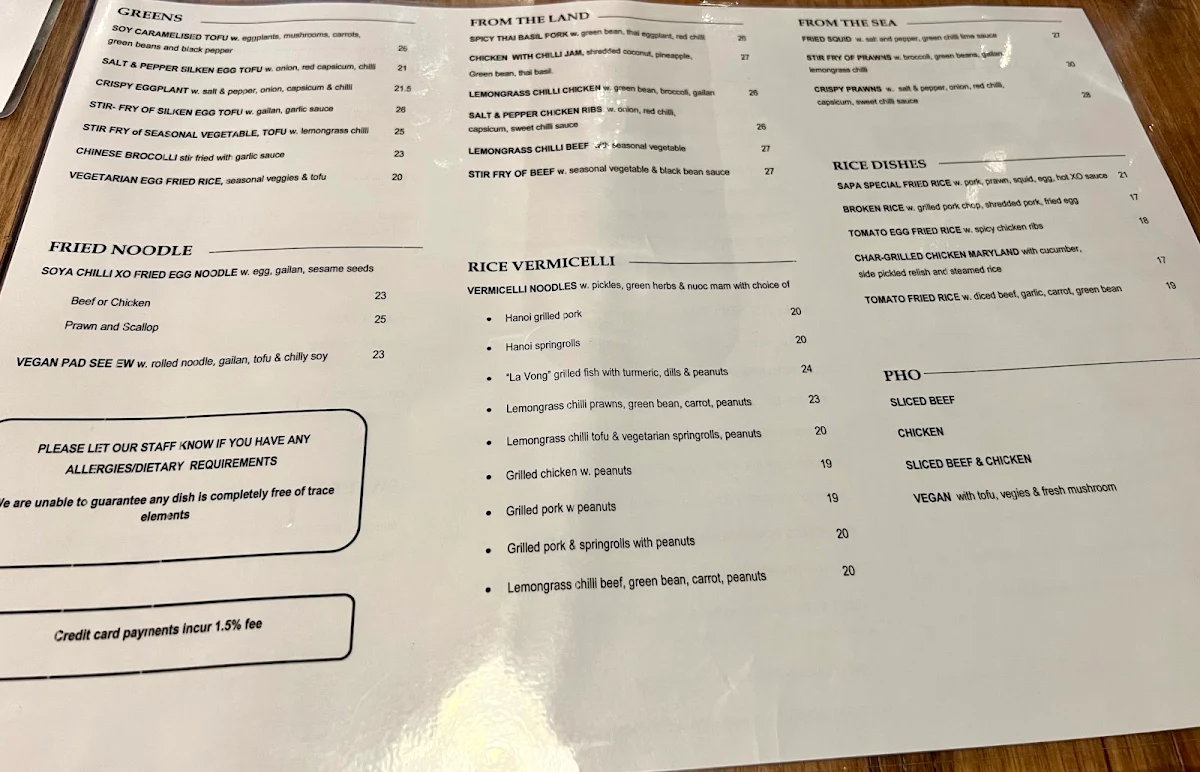 Menu, Sapa Hills