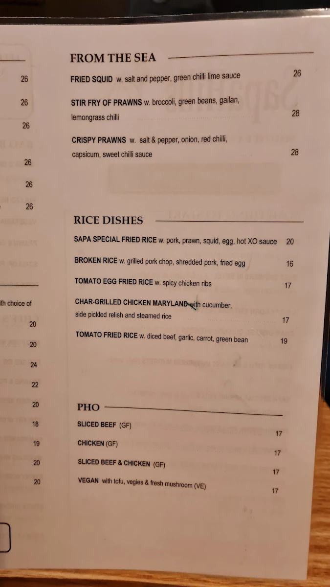 Menu, Sapa Hills