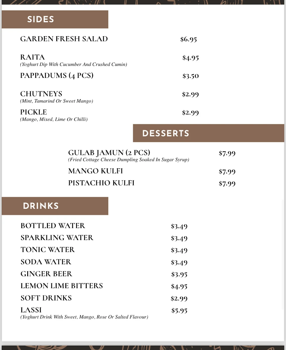 Menu, Masala Flames Indian Cuisine