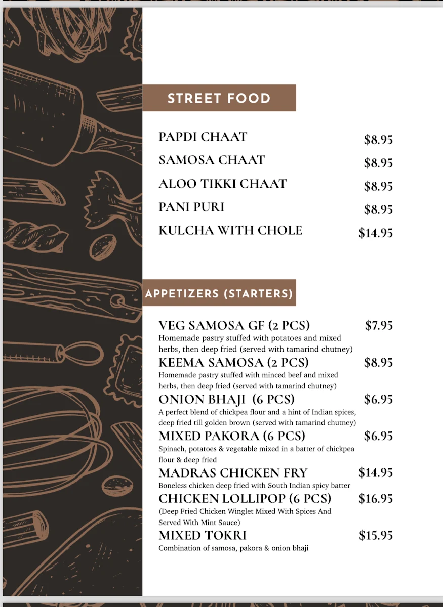 Menu, Masala Flames Indian Cuisine