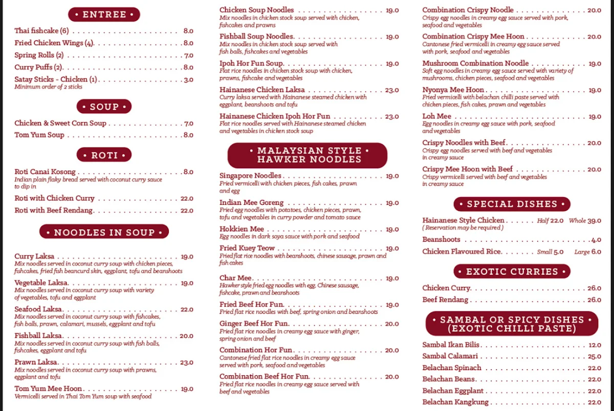 Menu, Malaymas