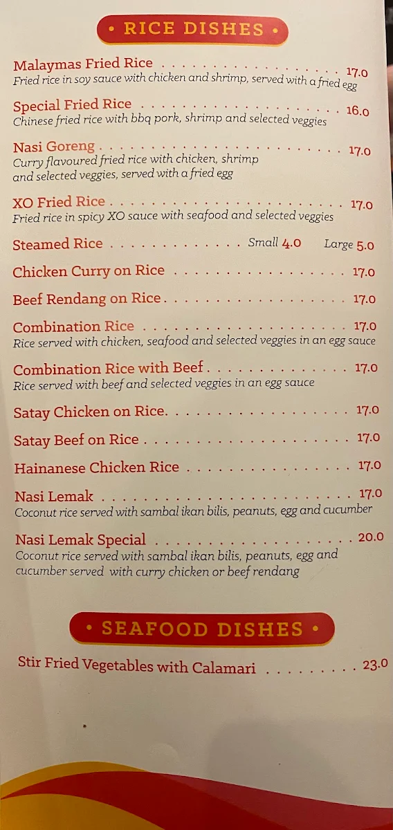 Menu, Malaymas