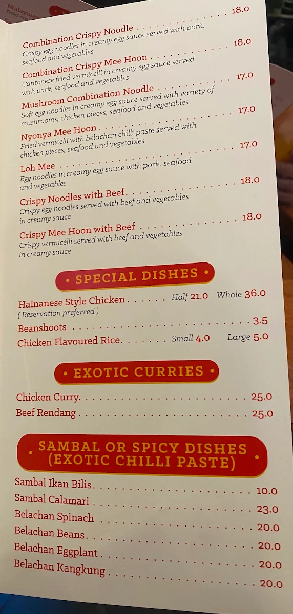 Menu, Malaymas
