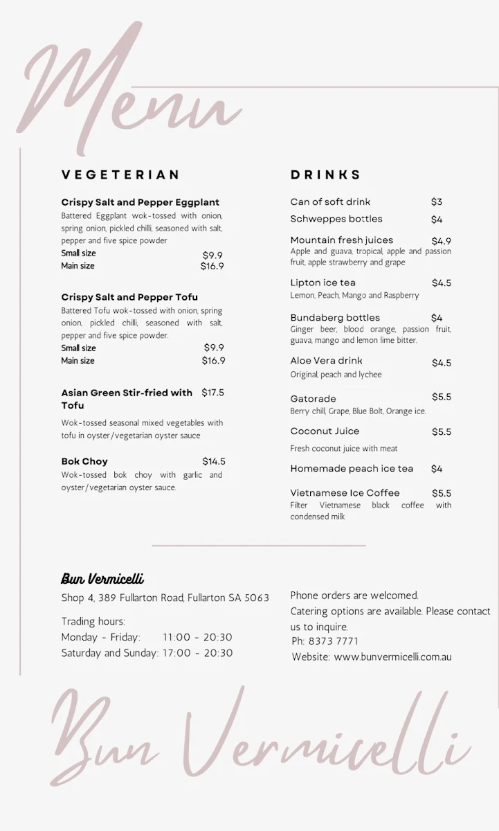 Menu, Bun Vermicelli