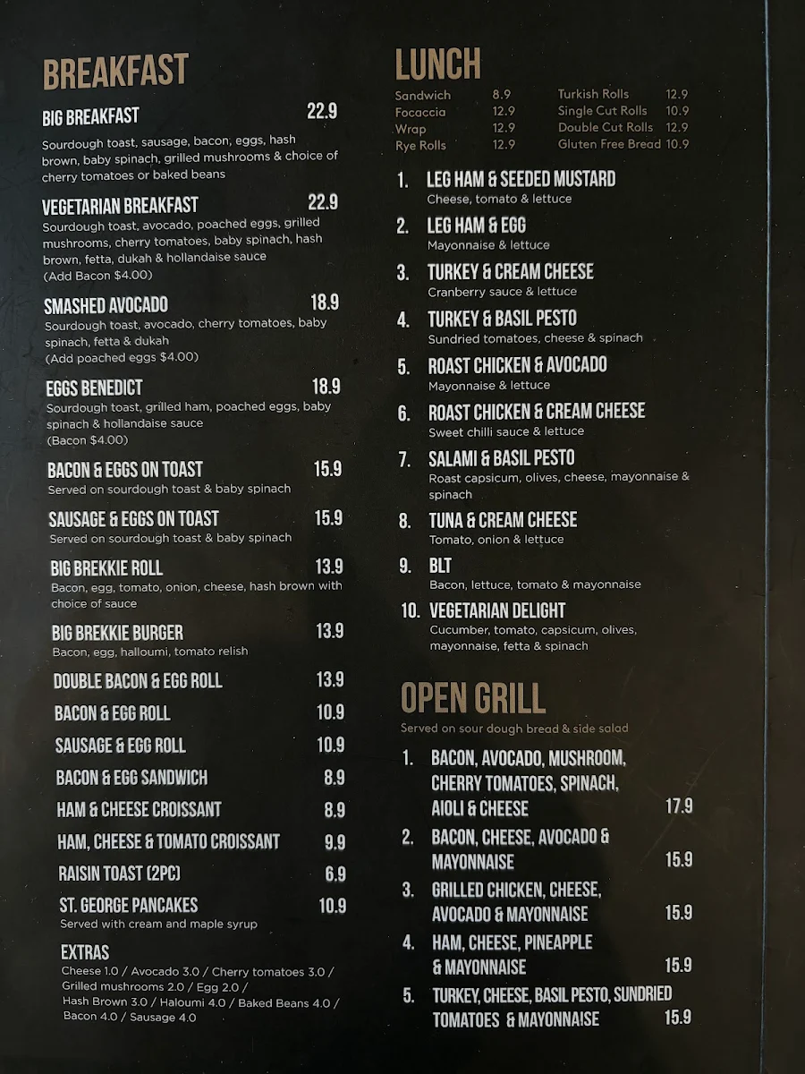 Menu, St. Georges Bakehouse Playford