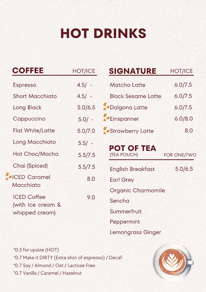 Menu, Cafe Guilty Pleasure Mount Lawley