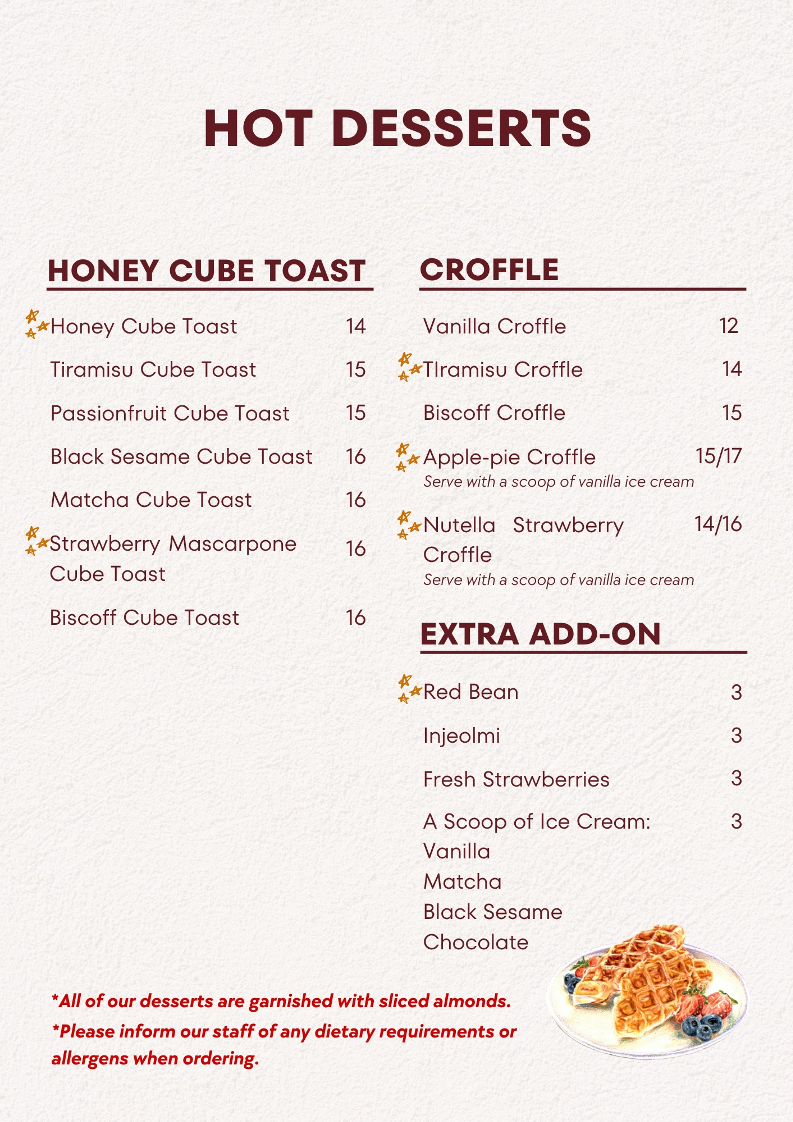 Menu, Cafe Guilty Pleasure Mount Lawley