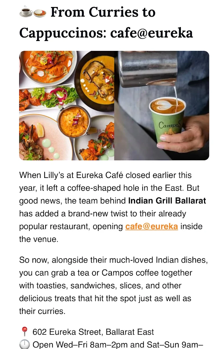 Menu, Cafe @ Eureka