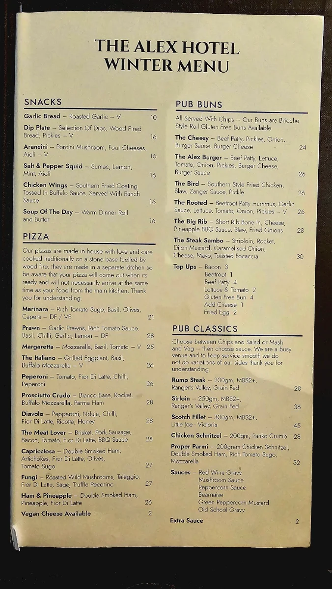 Menu, The redfern bistro