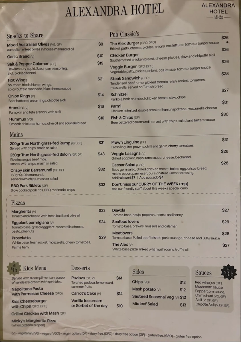 Menu, The redfern bistro