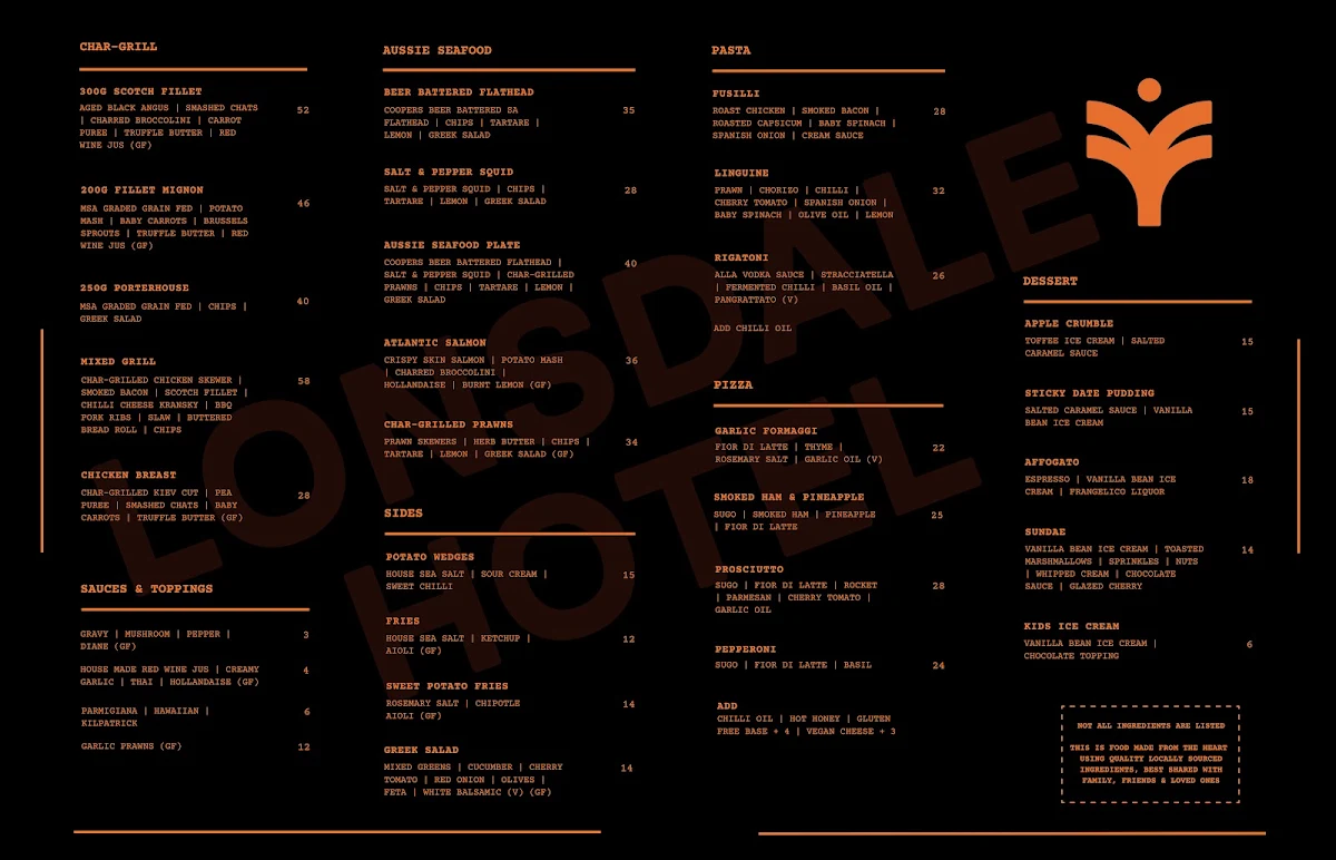 Menu, The Lonsdale Hotel