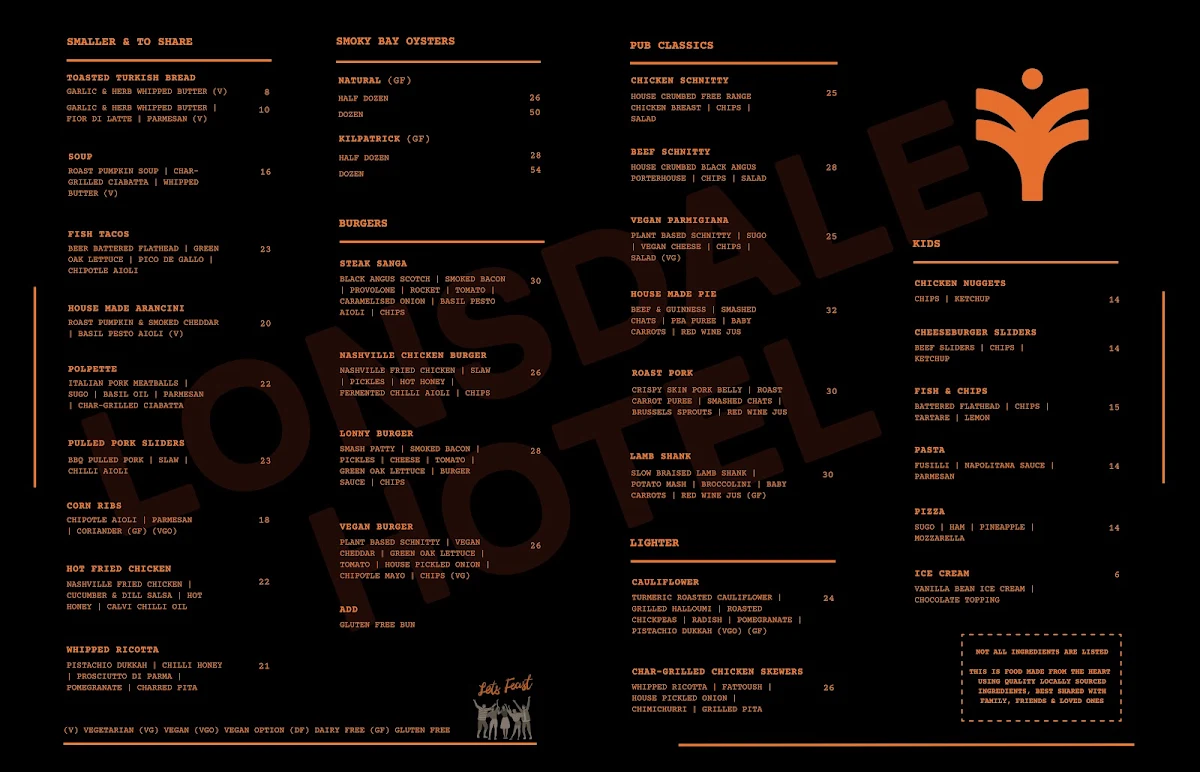 Menu, The Lonsdale Hotel