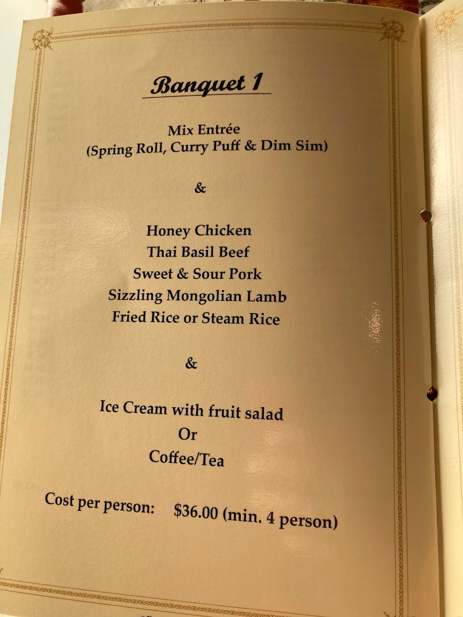 Menu, Bunga Raya Chinese Restaurant