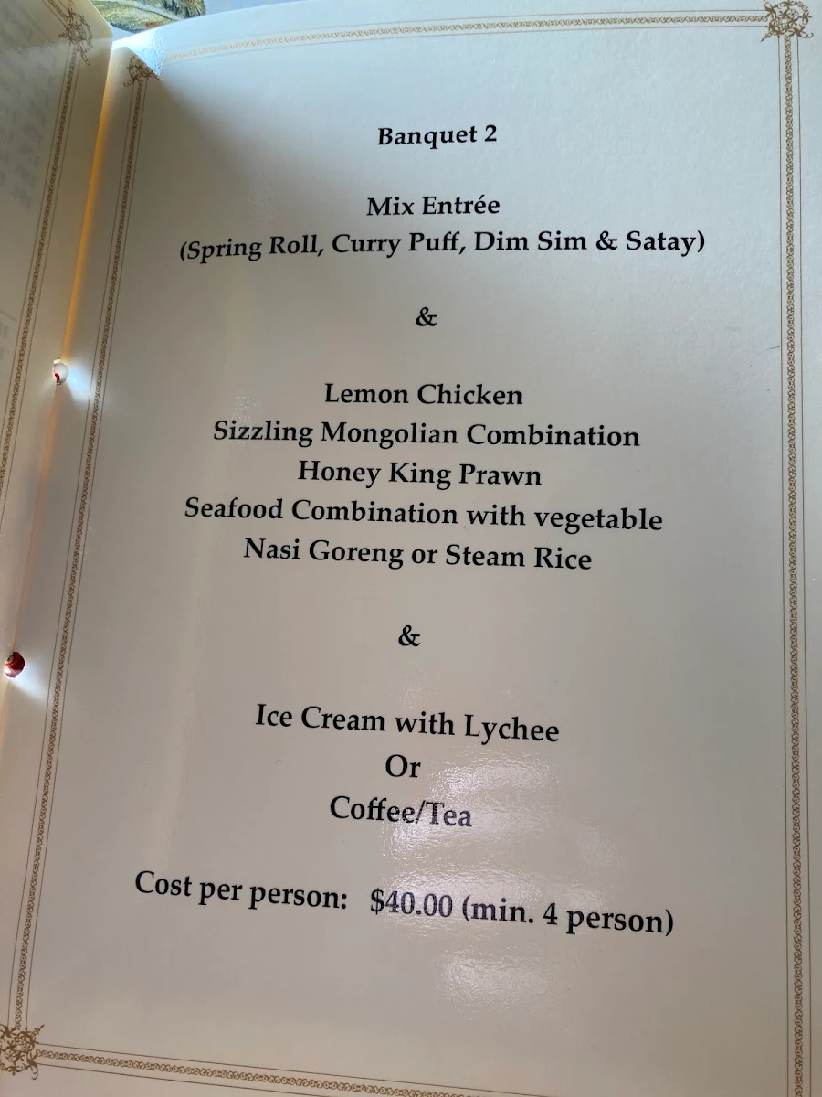Menu, Bunga Raya Chinese Restaurant