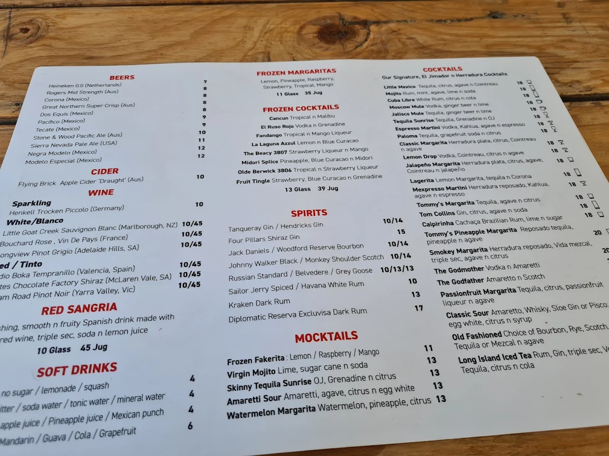 Menu, Little Mexico