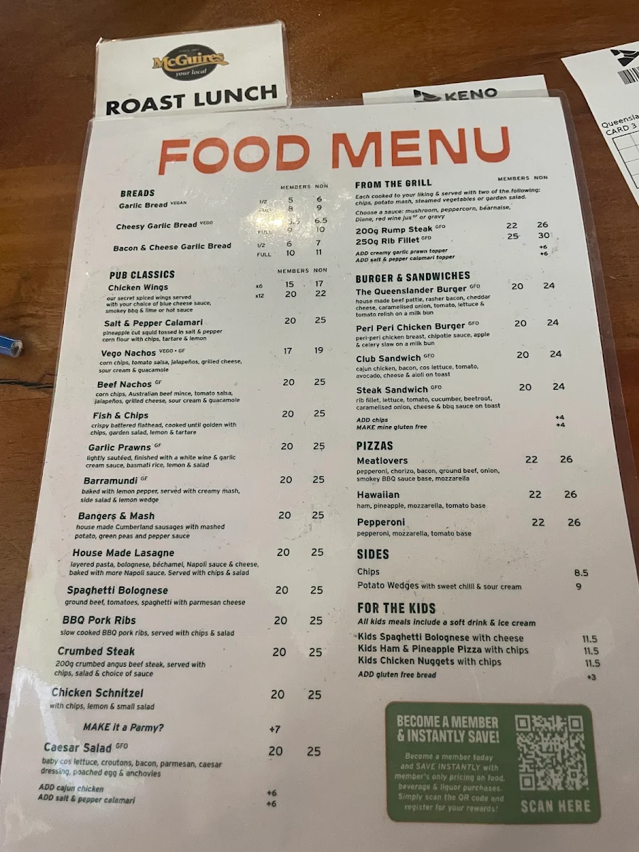 Menu, The Queenslander