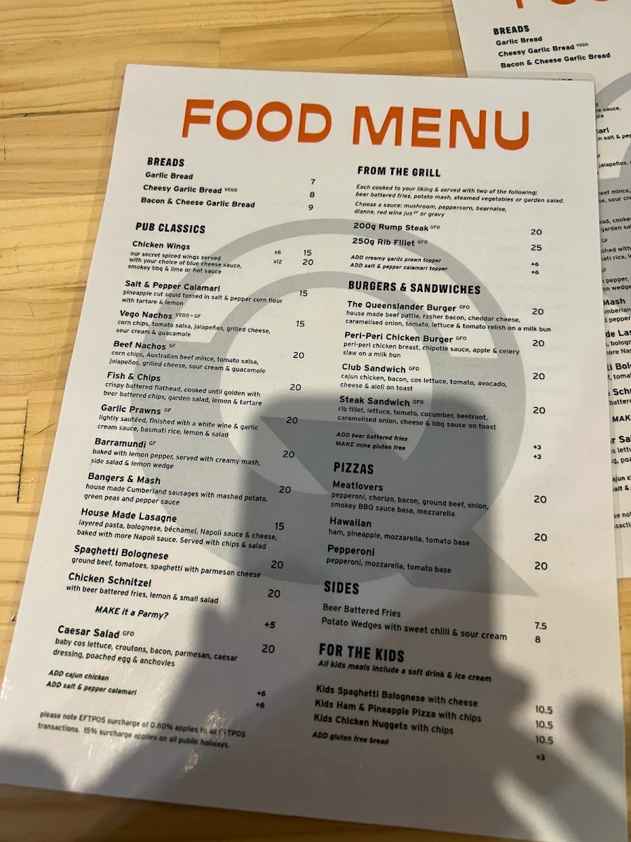 Menu, The Queenslander